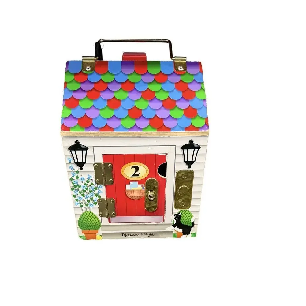 Melissa & Doug Take Along Wooden Doorbell House With 4 Keys & Working Doorbells